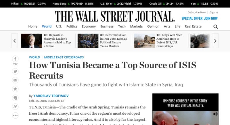 Tunisie, 22 000 terroristes potentiels selon le Wall Sreet Journal ...